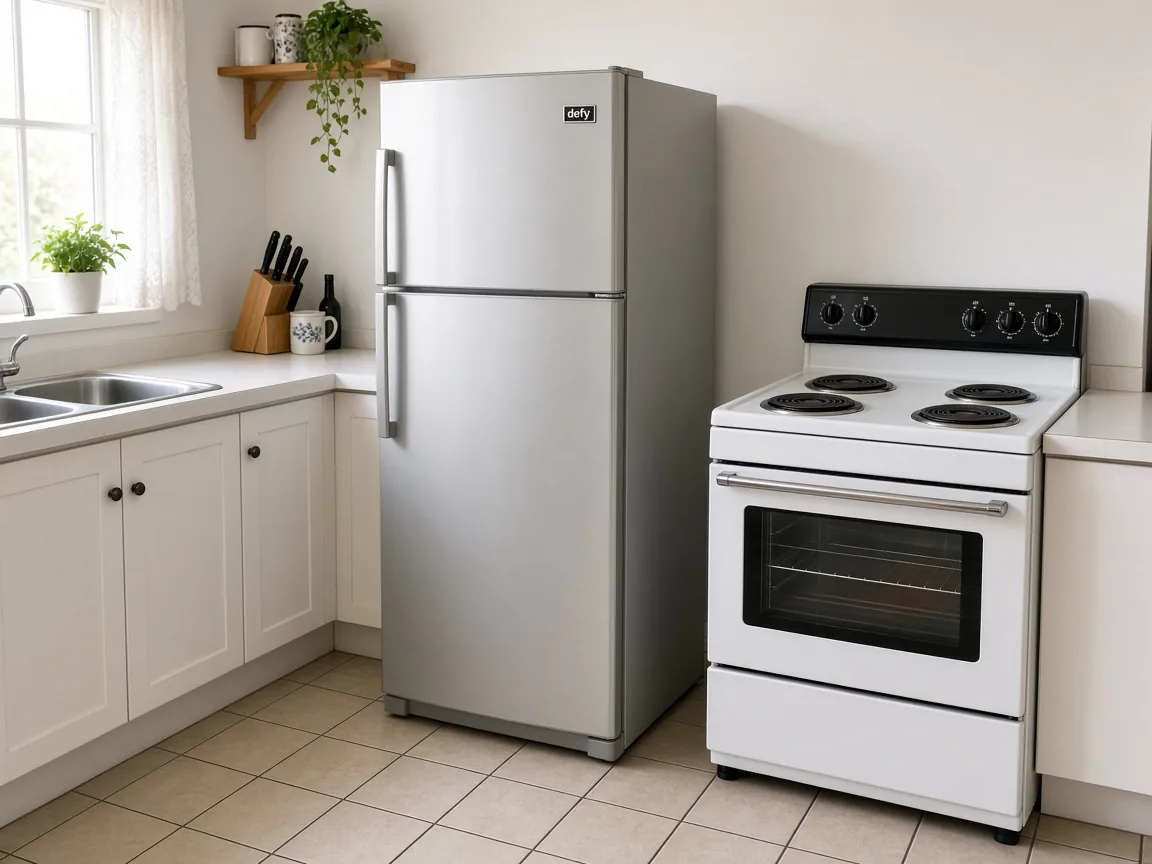 Defy fridge-freezer and Defy stove in a household kitchen